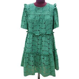 Tuckernuck Hyacinth House Mollie Dress Green Eyelet Crew Neck Short Sleeve XS